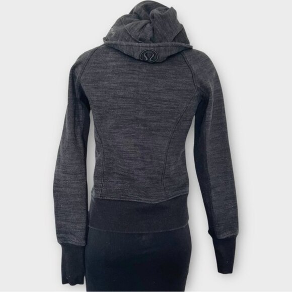 LULULEMON Scuba Hoodie Heathered Grey Black Fleece Lined Thumbholes Size 4 - Picture 2 of 9